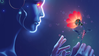 Webinare Roboter hält eine mechanische Blume vor einem KI-Tage 2025 Schriftzug