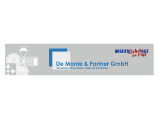 Mitglied werden Logo von De Monte & Partner GmbH mit Arbeitssicherheitssymbolen