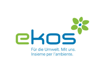 Mitglied werden Ekos Logo mit grün-blauem Design und Umweltslogan