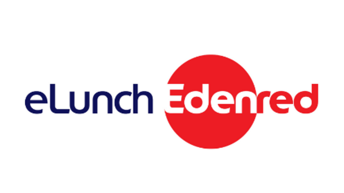 Mitglied werden Logo von eLunch Edenred mit blauem und rotem Schriftzug