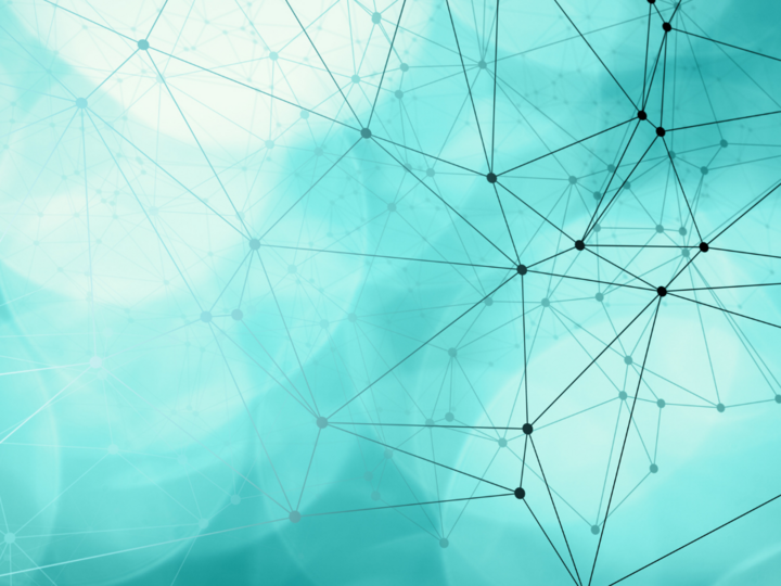 Digitale Lösungen Abstraktes Netzwerk mit verbundenen Punkten und Linien auf blauem Hintergrund