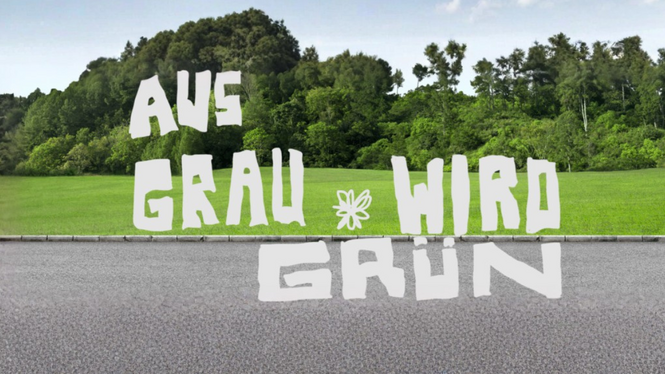 Home Grüne Wiese mit Bäumen im Hintergrund und deutscher Schriftzug