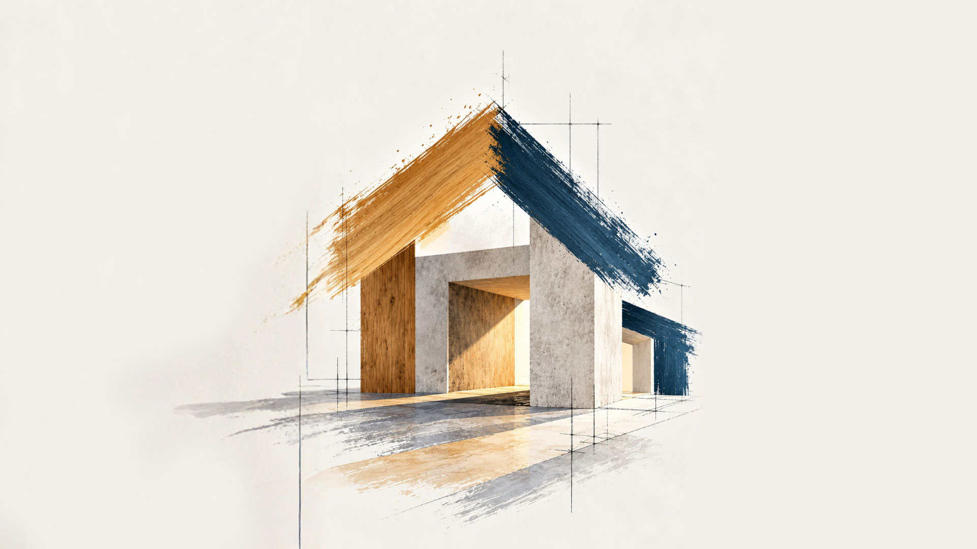 Home Architekturillustration eines modernen Hauses mit Pinselstrichen und Konstruktionslinien